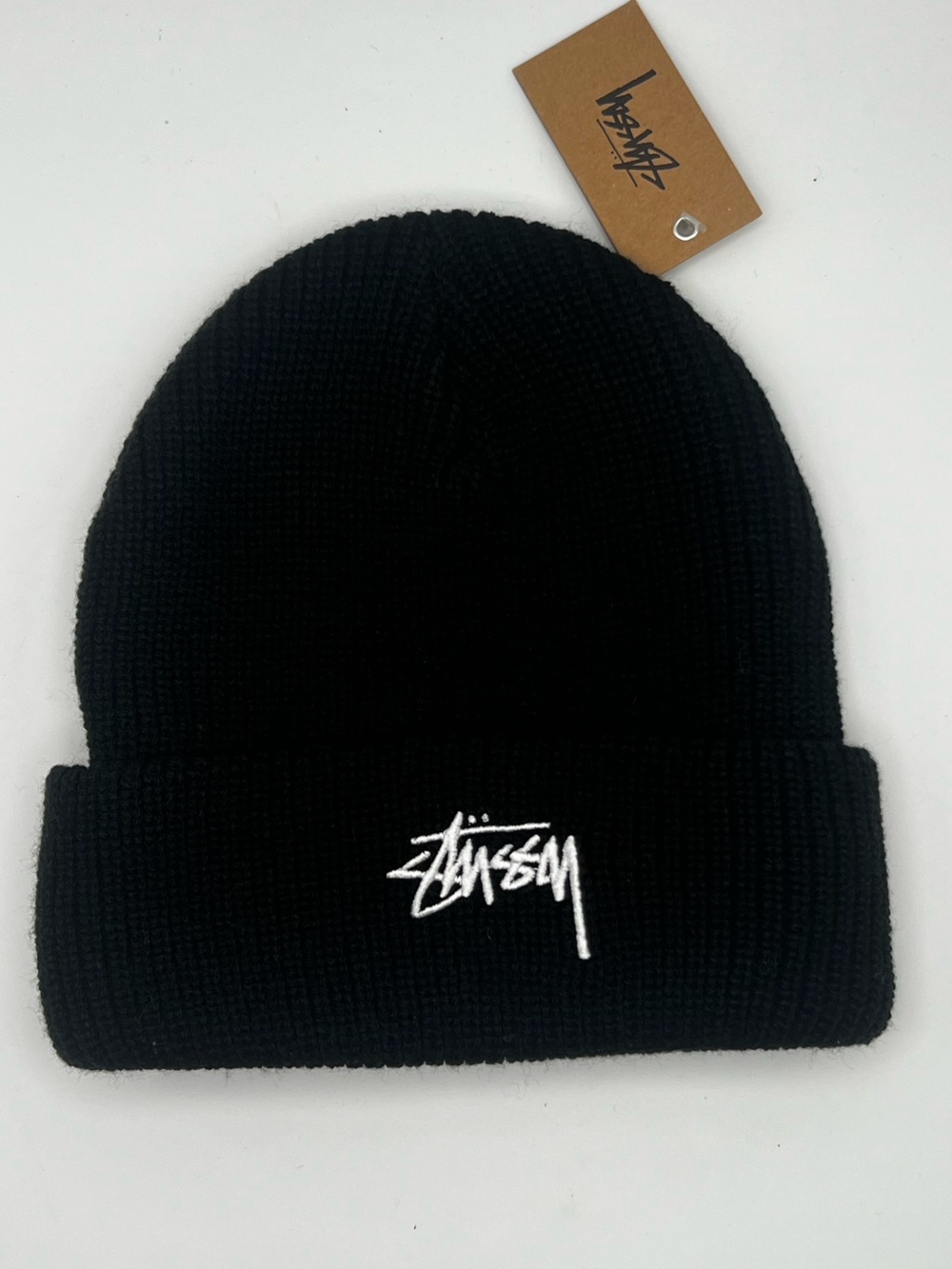 NWT Stussy Stock Cuff Beanie White Embroidered Logo Knit Hat One Size 1322858